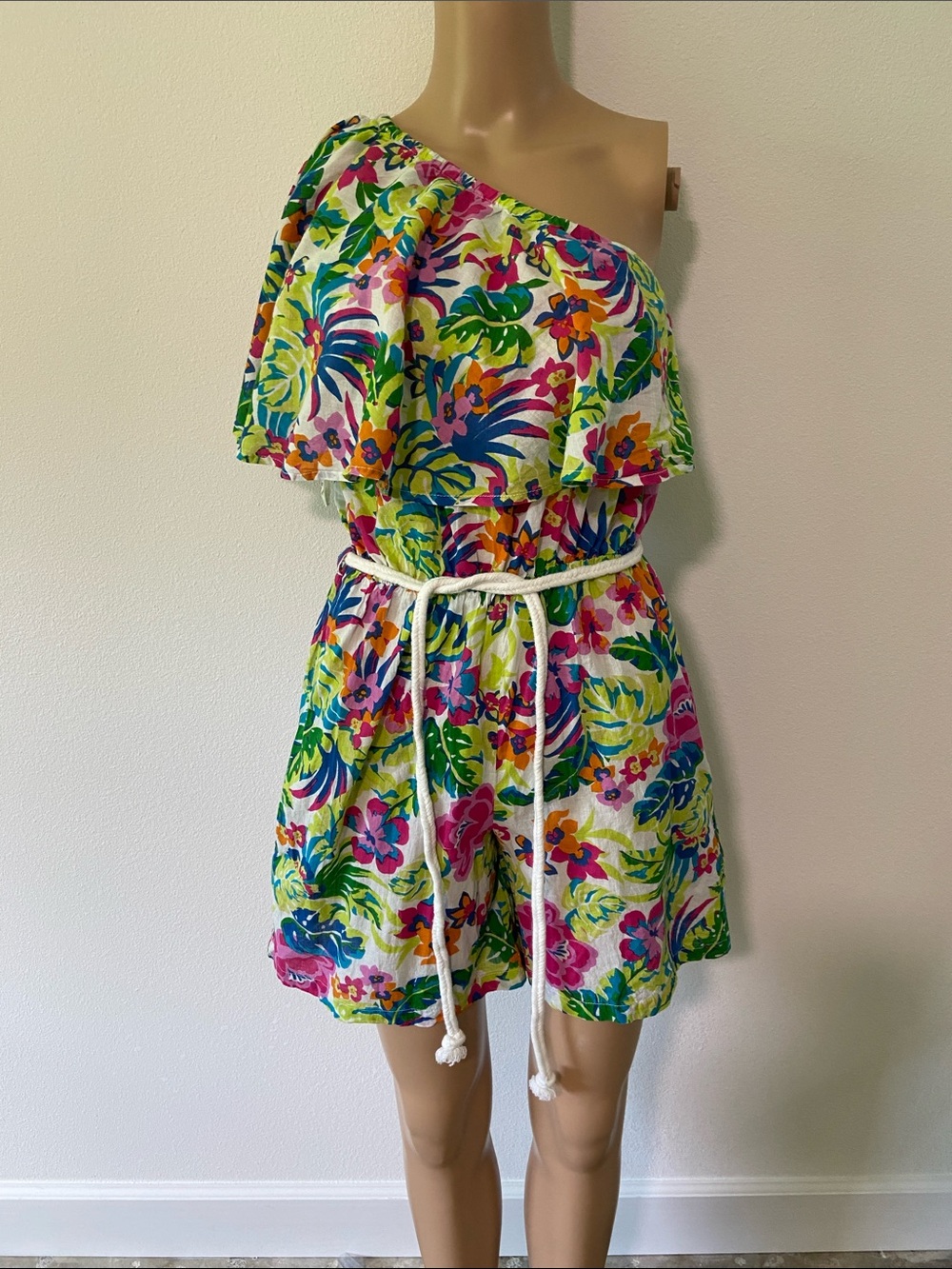One-Shoulder Floral  Romper in Multicolor soft cotton Sz S